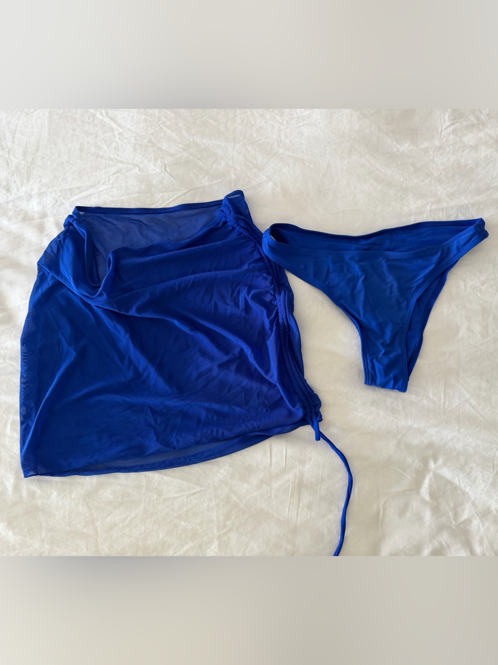 Sheer Mesh Swim Cover & Bikini Bottom Set in Royal Blue